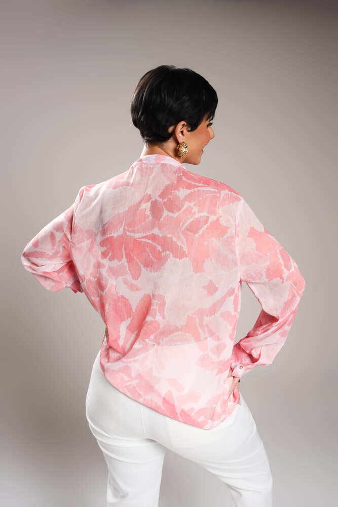 Camisa Chiffon Florida rosa e rosa claro
