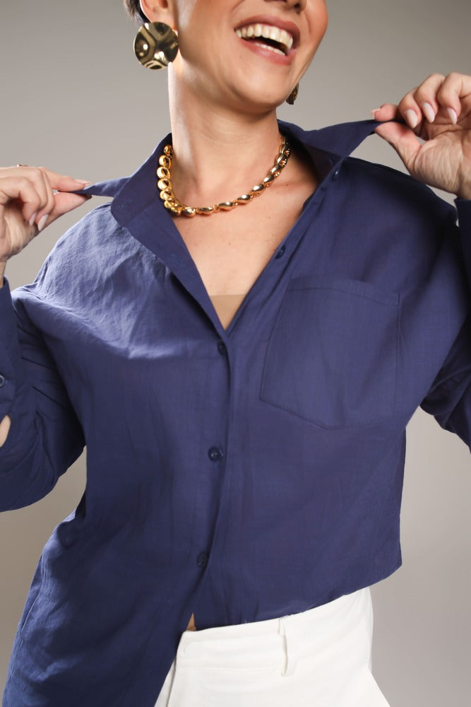 Camisa Linho Sofia azul marinho